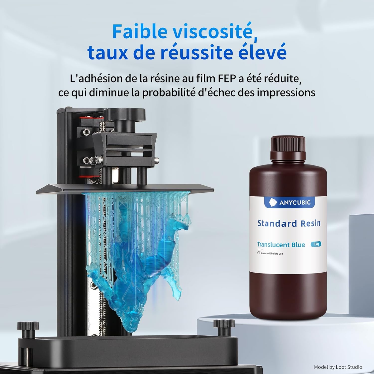 ANYCUBIC Résine Imprimante 3D Standard UV 405nm 1kg - Bleu transparent - IR3D