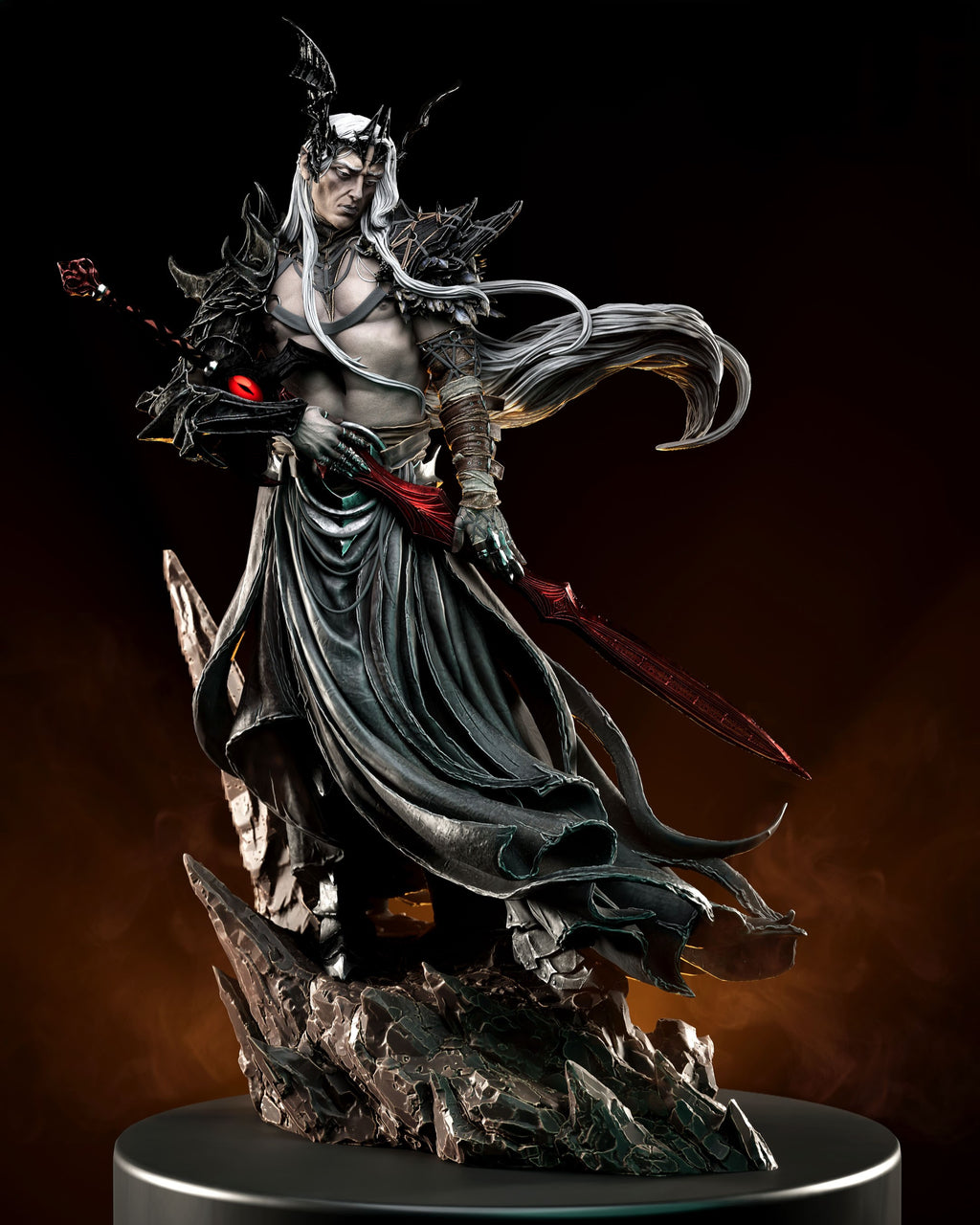 Figurine Seigneur Elfique Dark Fantasy – Statue 3D Premium – Guerrier Gothique – Figurine Fantasy Collection