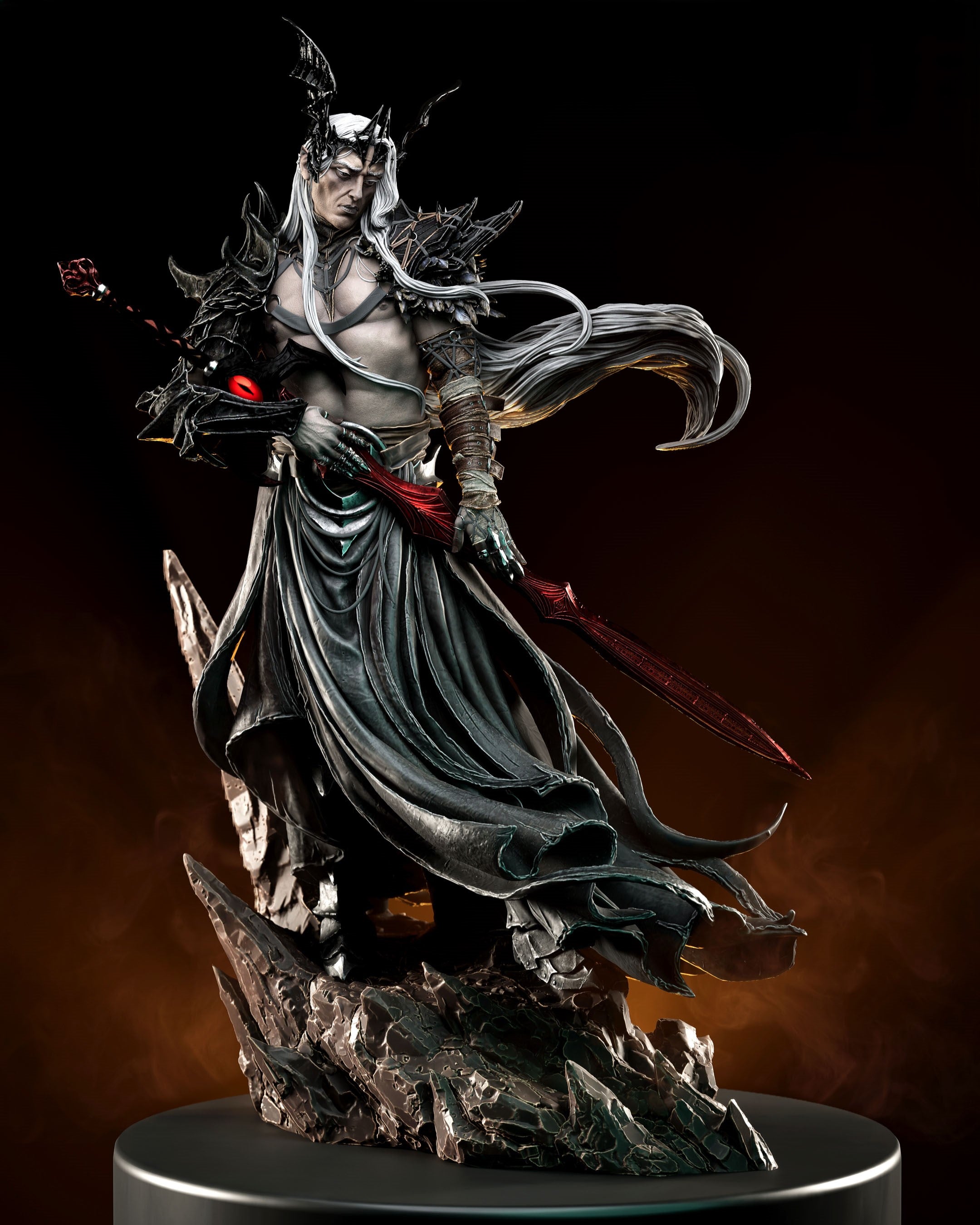 Figurine Seigneur Elfique Dark Fantasy – Statue 3D Premium – Guerrier Gothique – Figurine Fantasy Collection
