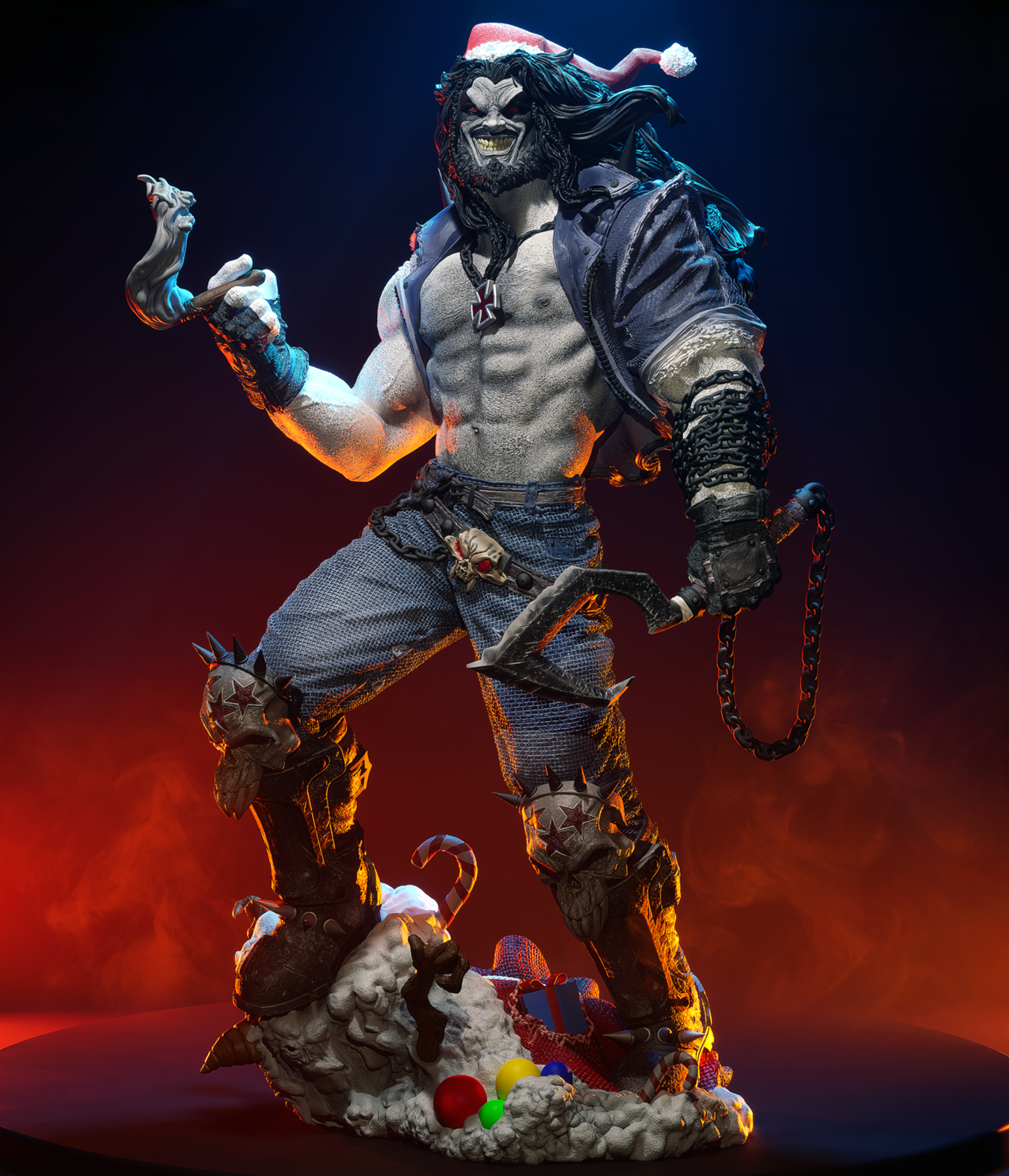 Figurine Lobo Christmas Edition – Statue Résine DC Comics Premium