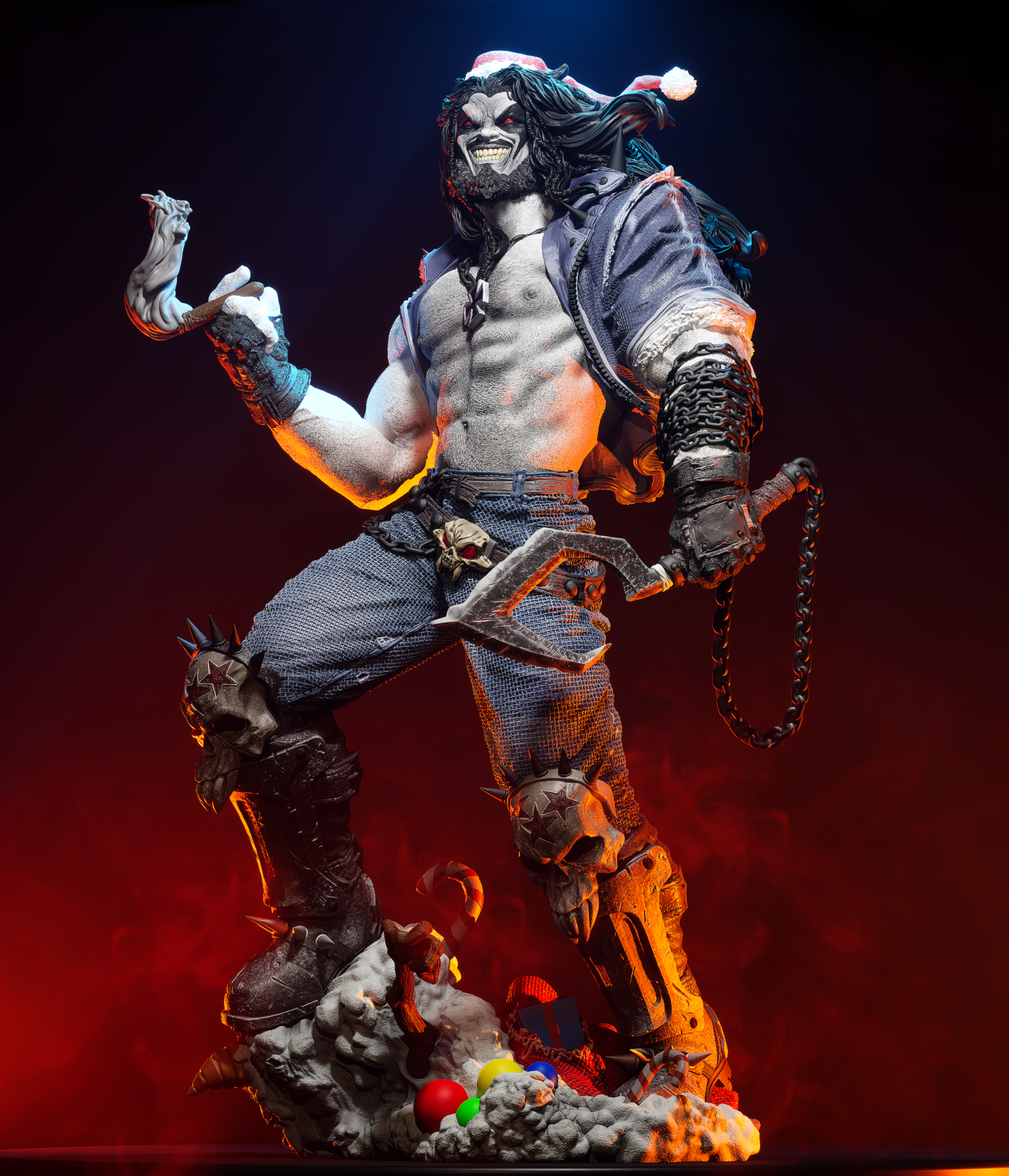 Figurine Lobo Christmas Edition – Statue Résine DC Comics Premium