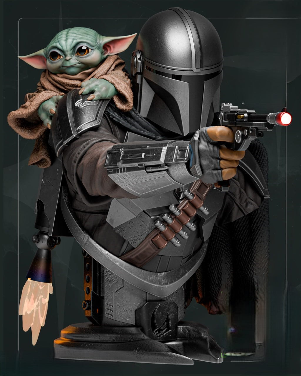 Buste Le Mandalorien et Grogu – Star Wars – Statue Résine 3D Haute Définition