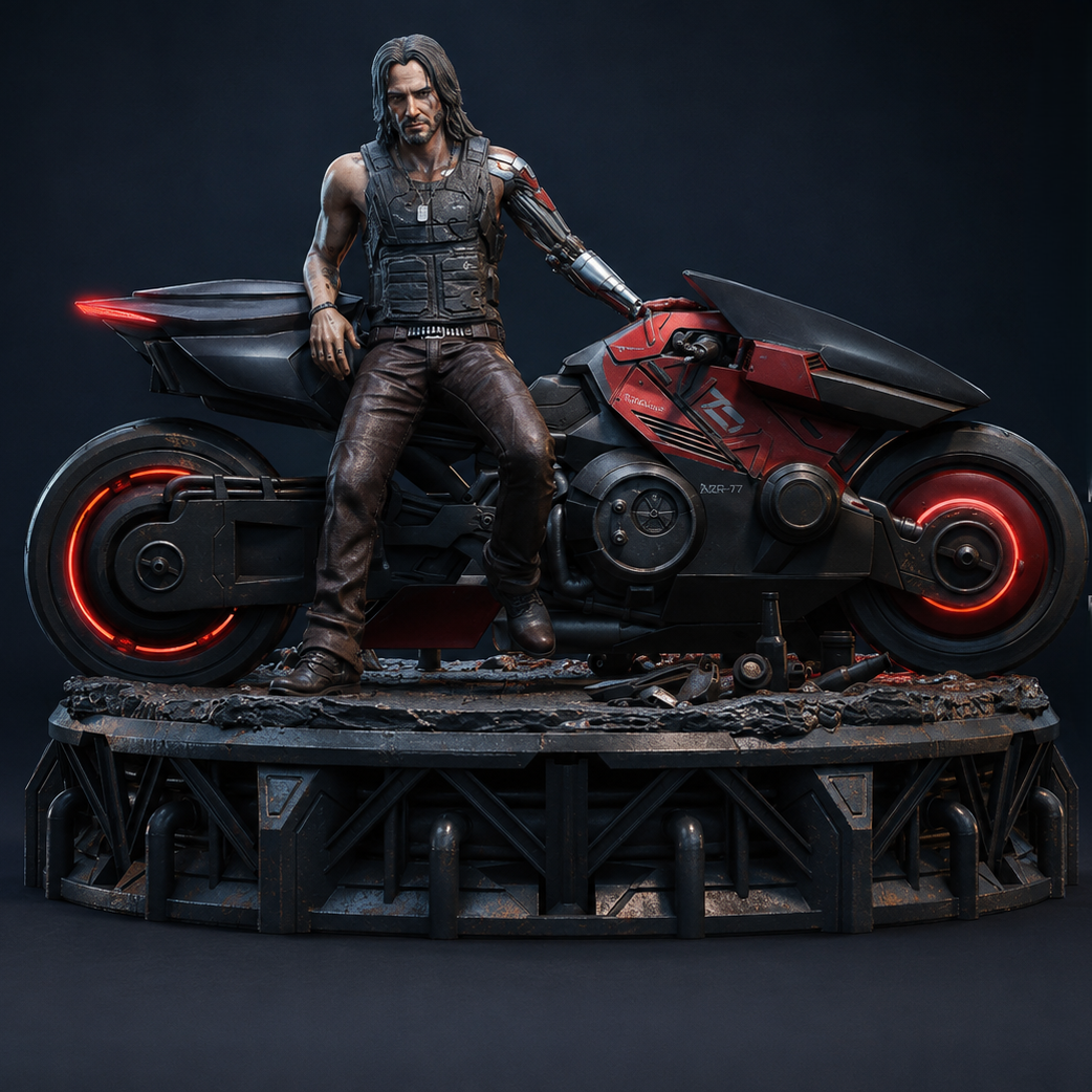 Figurine Cyberpunk Mercenaire – Statue Futuriste Inspirée de Night City