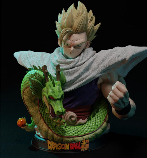 Buste Gohan Super Saiyan avec Shenron Dragon Ball en résine 3D