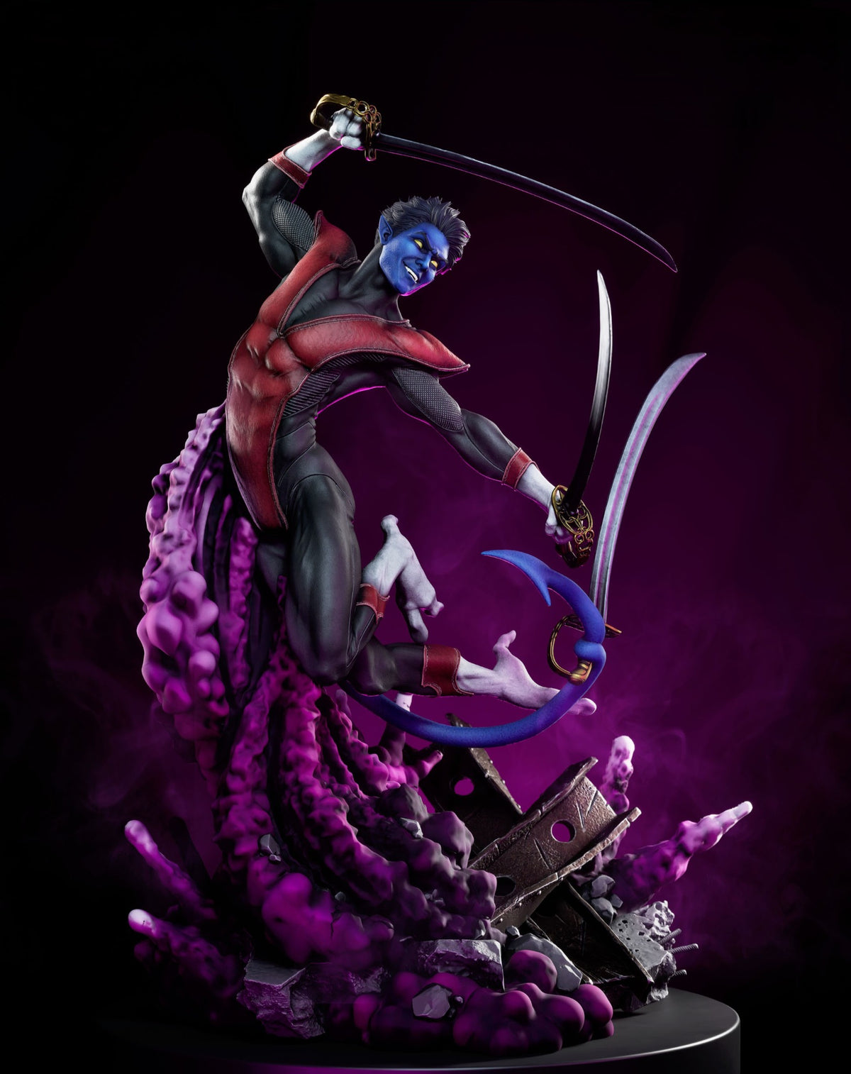 Figurine Nightcrawler Diablo des X-Men avec deux sabres et queue préhensile