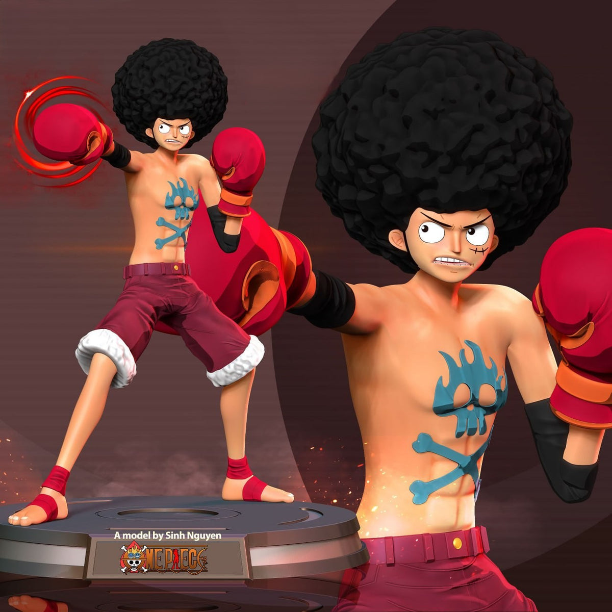 Figurine Afro Luffy – One Piece en résine 3D
