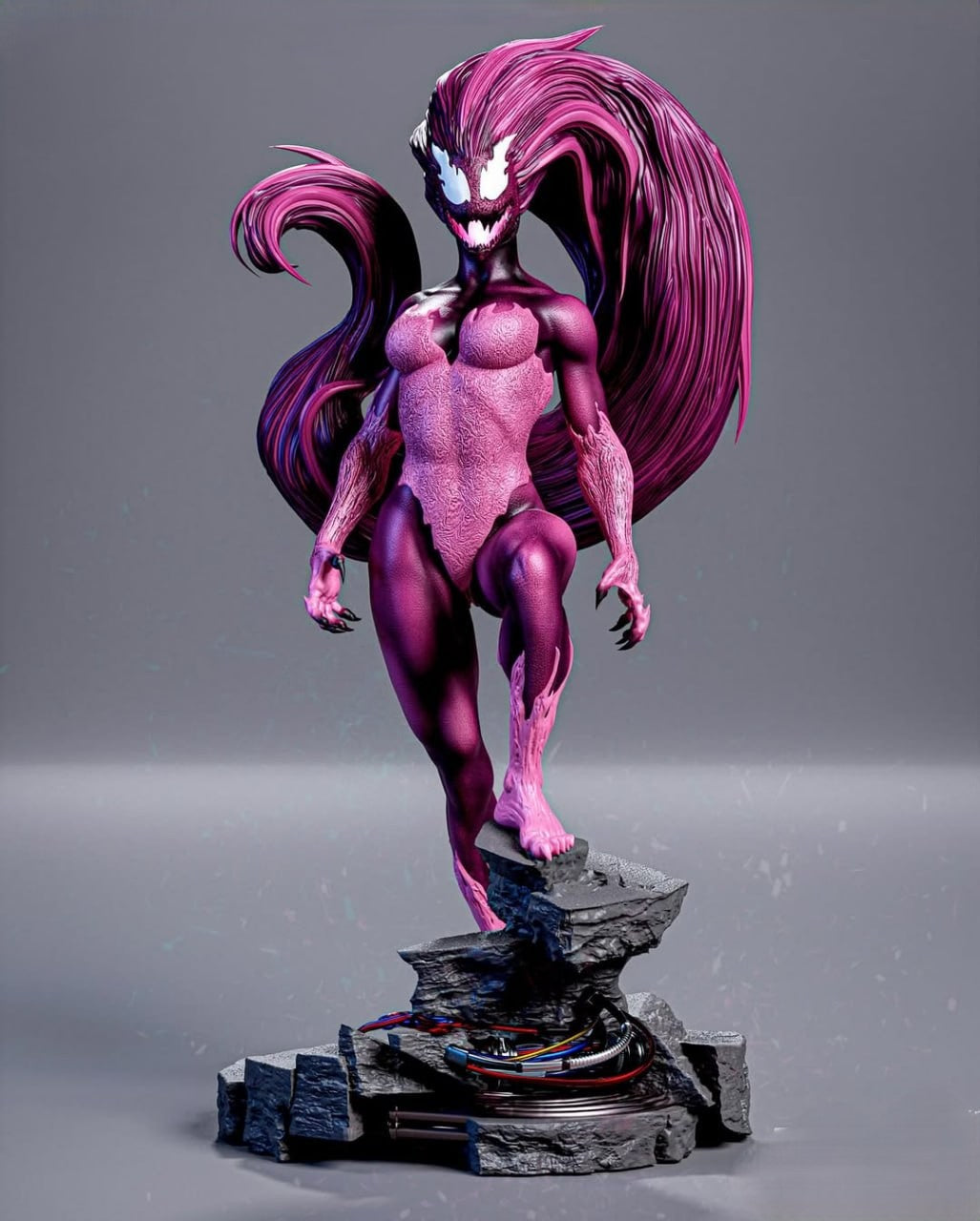 Figurine symbiote rose et violet en résine 3D sur socle