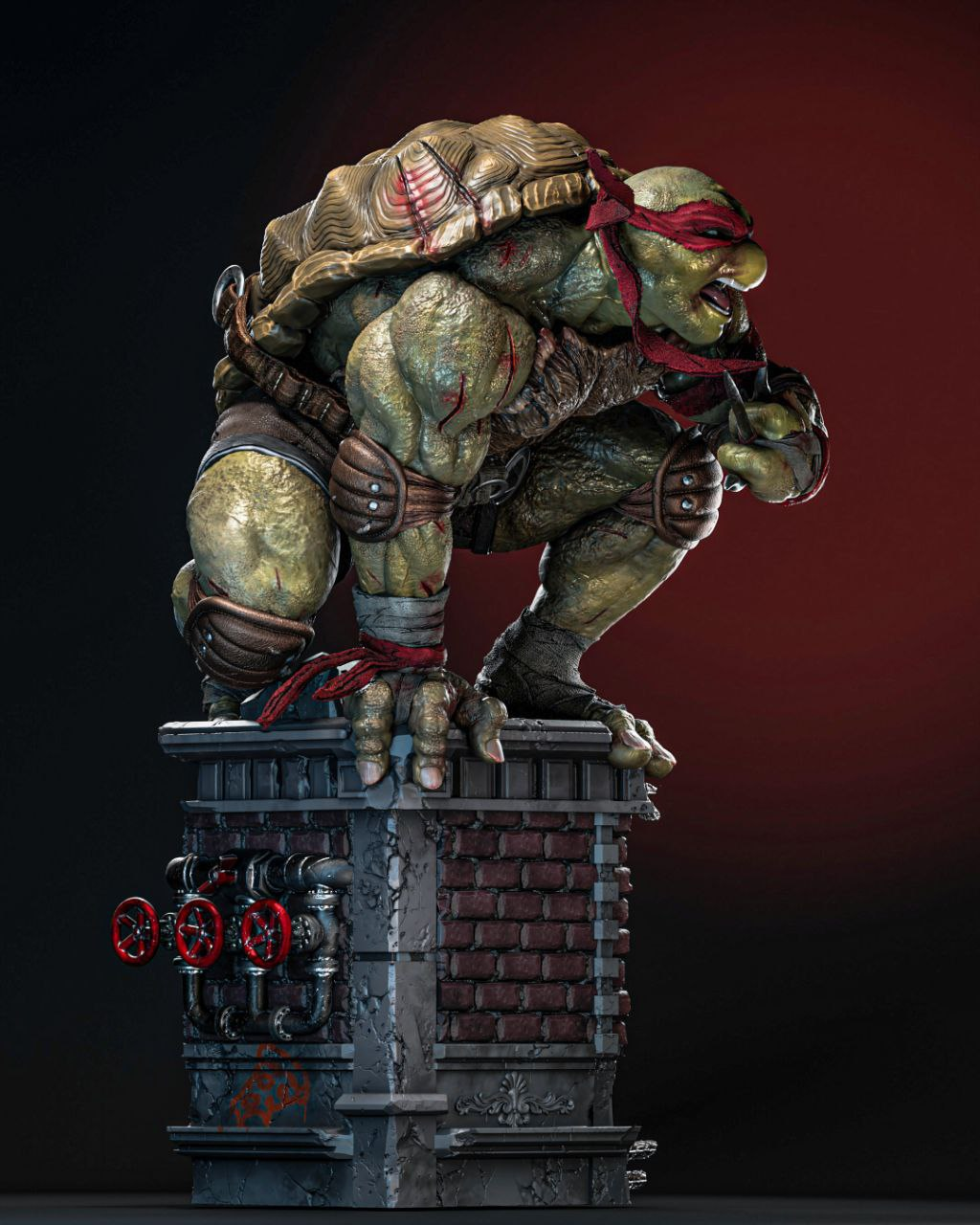 Statue Raphaël Tortues Ninja en Résine 3D – Vue arrière