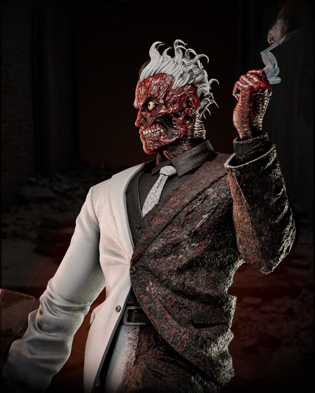 Figurine Two-Face en résine 3D – vue avant