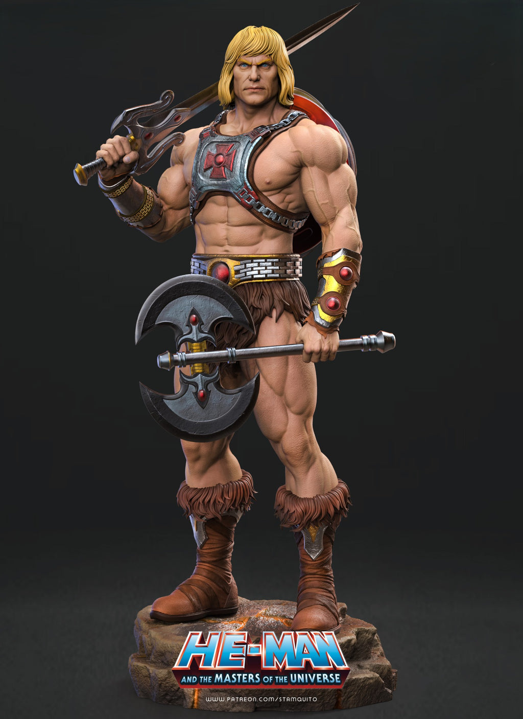 Figurine Musclor He-Man des Maîtres de l’Univers avec épée et hache
