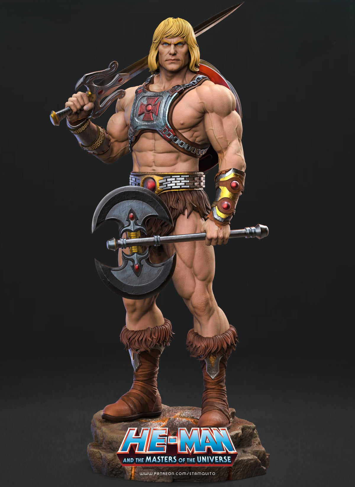 Figurine Musclor He-Man des Maîtres de l’Univers avec épée et hache