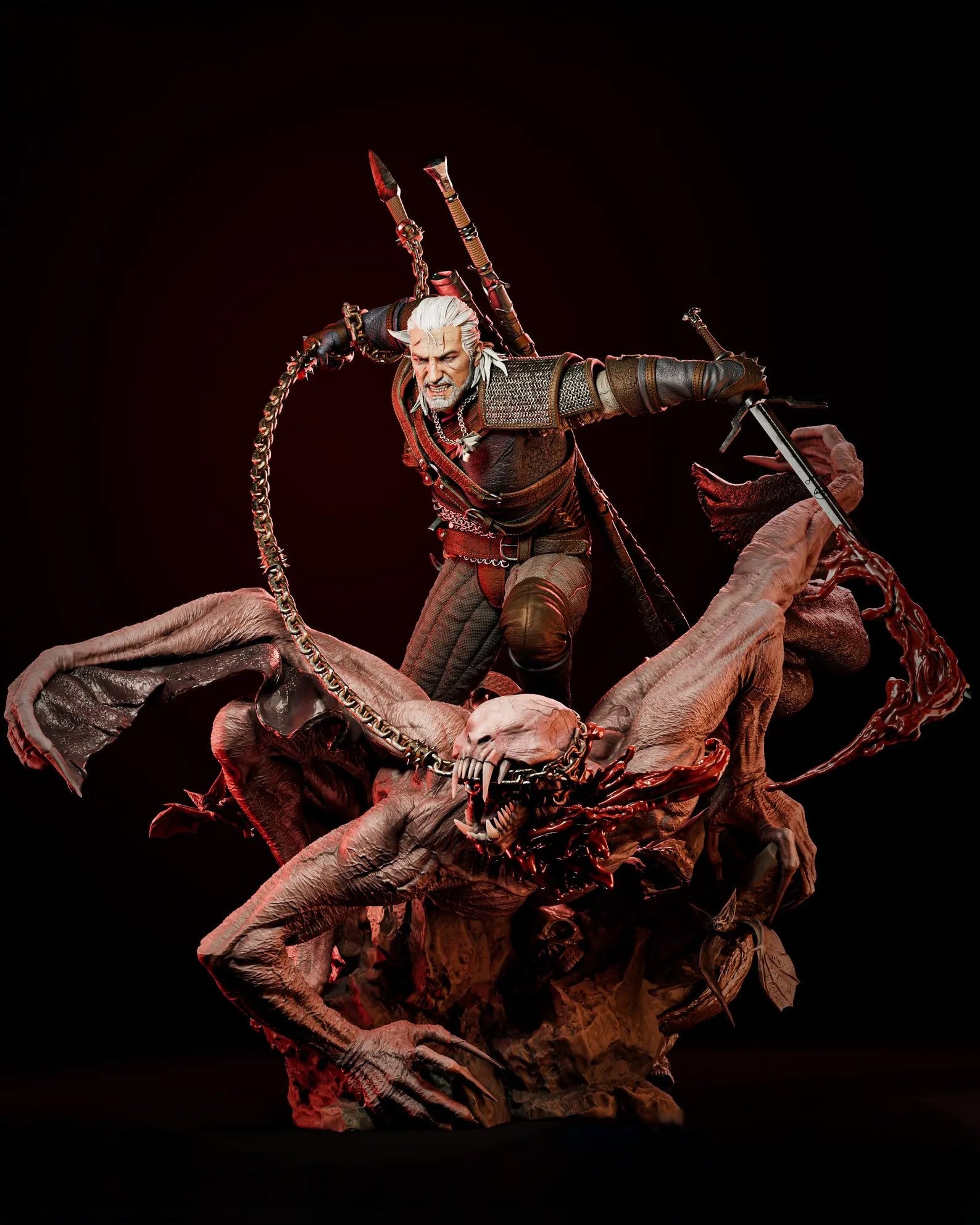 Figurine Geralt The Witcher – Statue 3D Premium avec Monstre