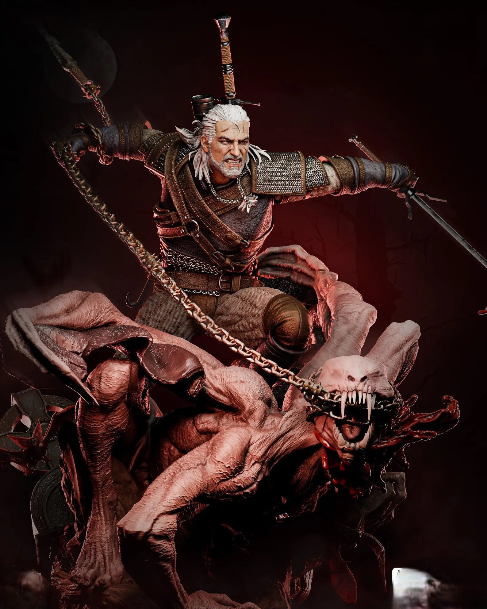 Figurine Geralt The Witcher – Statue 3D Premium avec Monstre