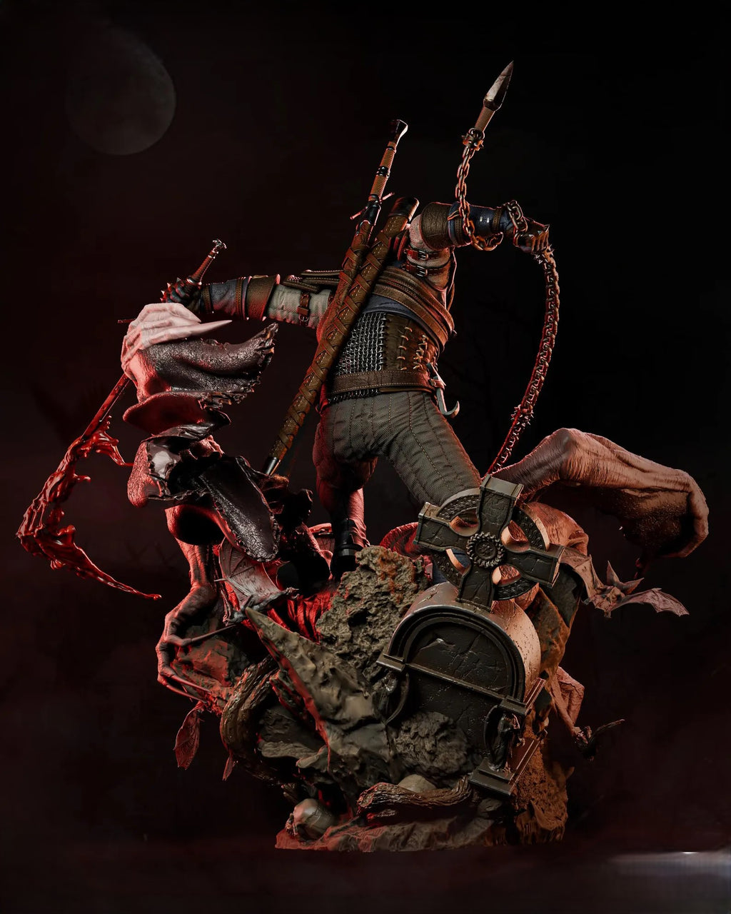 Figurine Geralt The Witcher – Statue 3D Premium avec Monstre