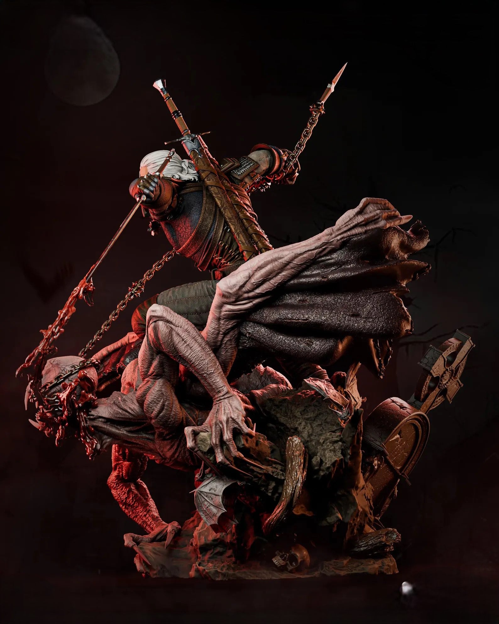 Figurine Geralt The Witcher – Statue 3D Premium avec Monstre