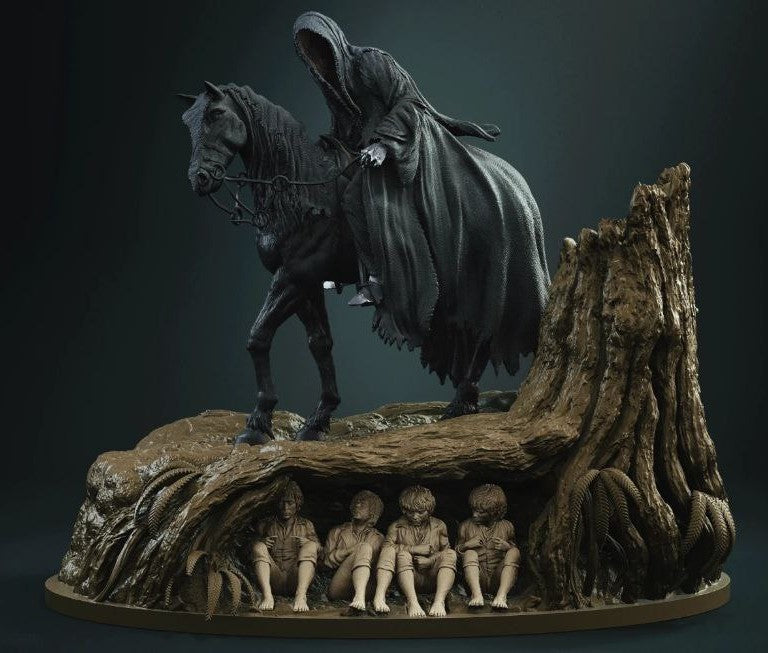 Figurine Nazgûl & Hobbits – Statue Collector Terre du Milieu