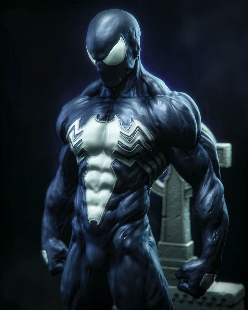 Socle de la figurine Spider-Man Symbiote – pierre tombale détaillée