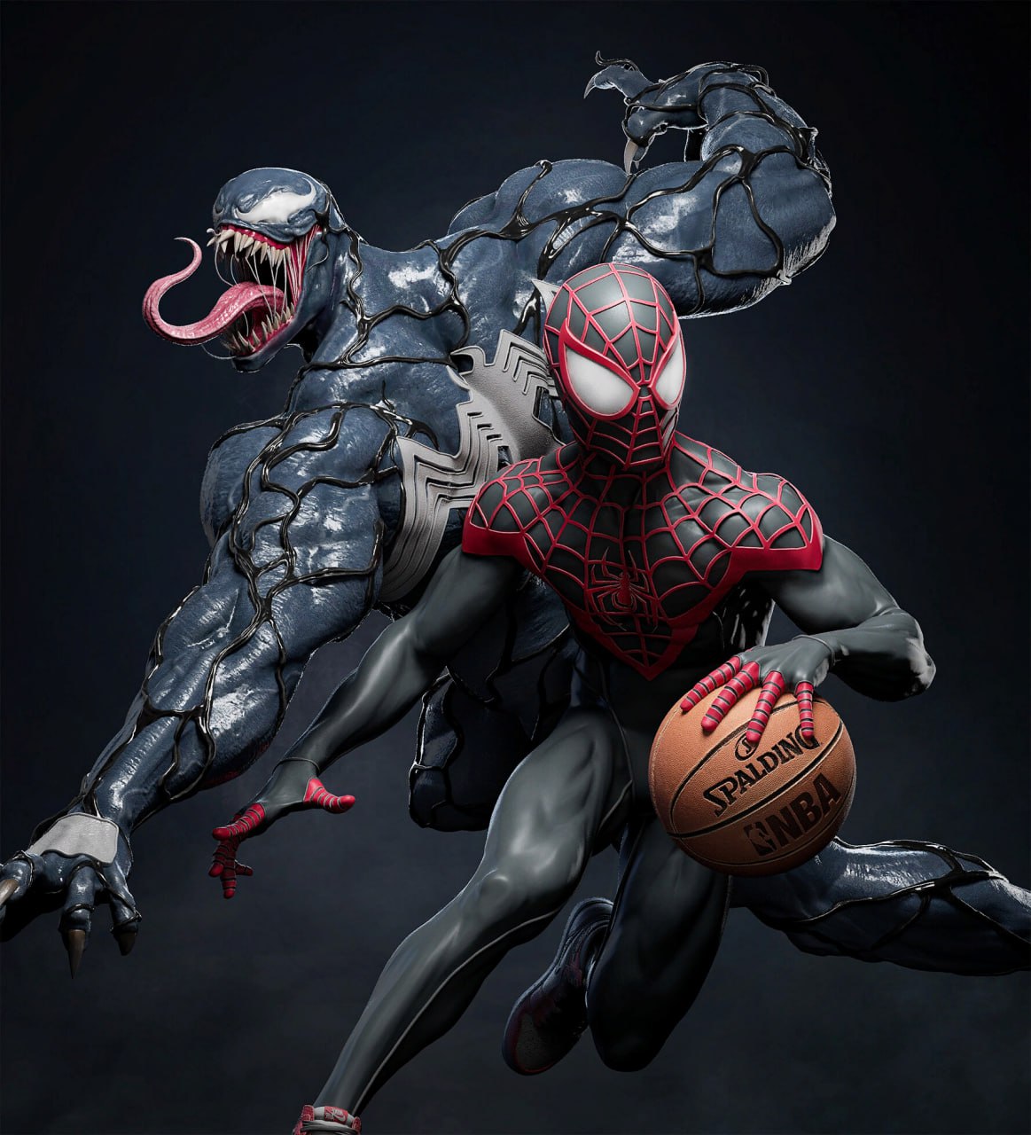 Figurine Venom et Spider-Man Miles Morales – vue rapprochée