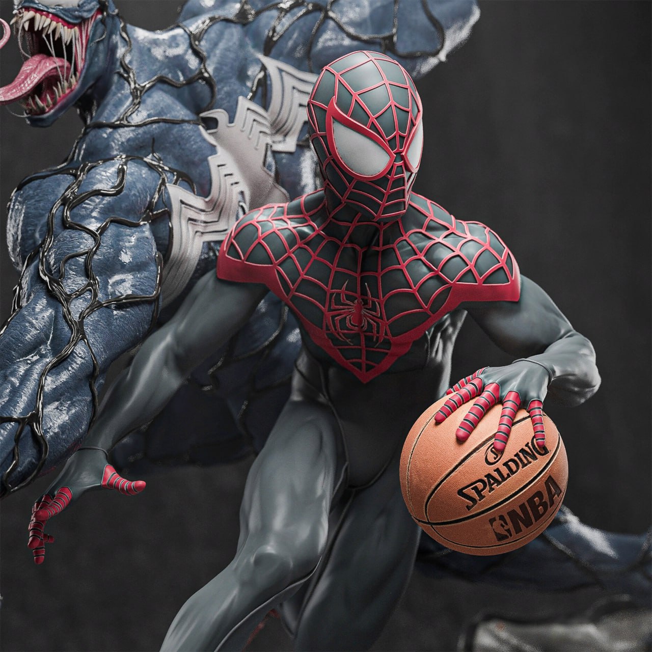 Statue Venom et Spider-Man Miles Morales – détail de la figurine