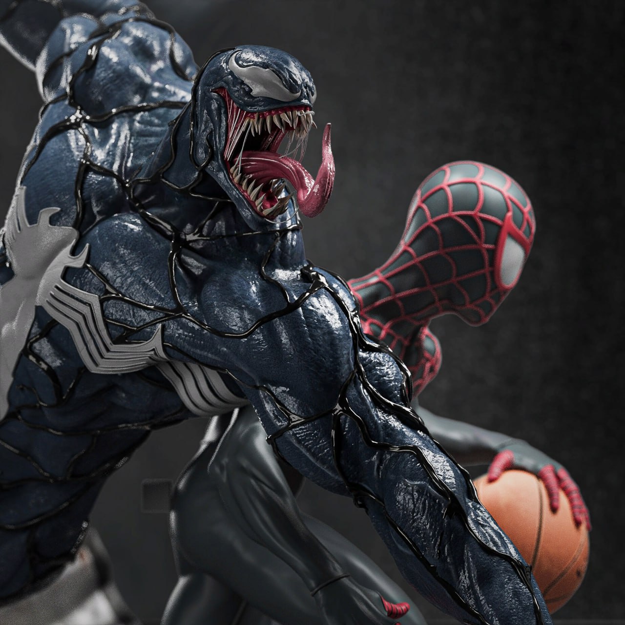 Statue Venom et Spider-Man Miles Morales – détail de Venom