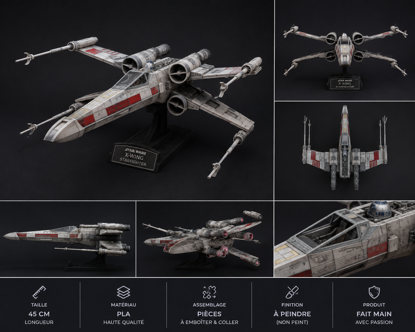 X-Wing Star Wars – modèle 3D imprimé en PLA de 45 cm